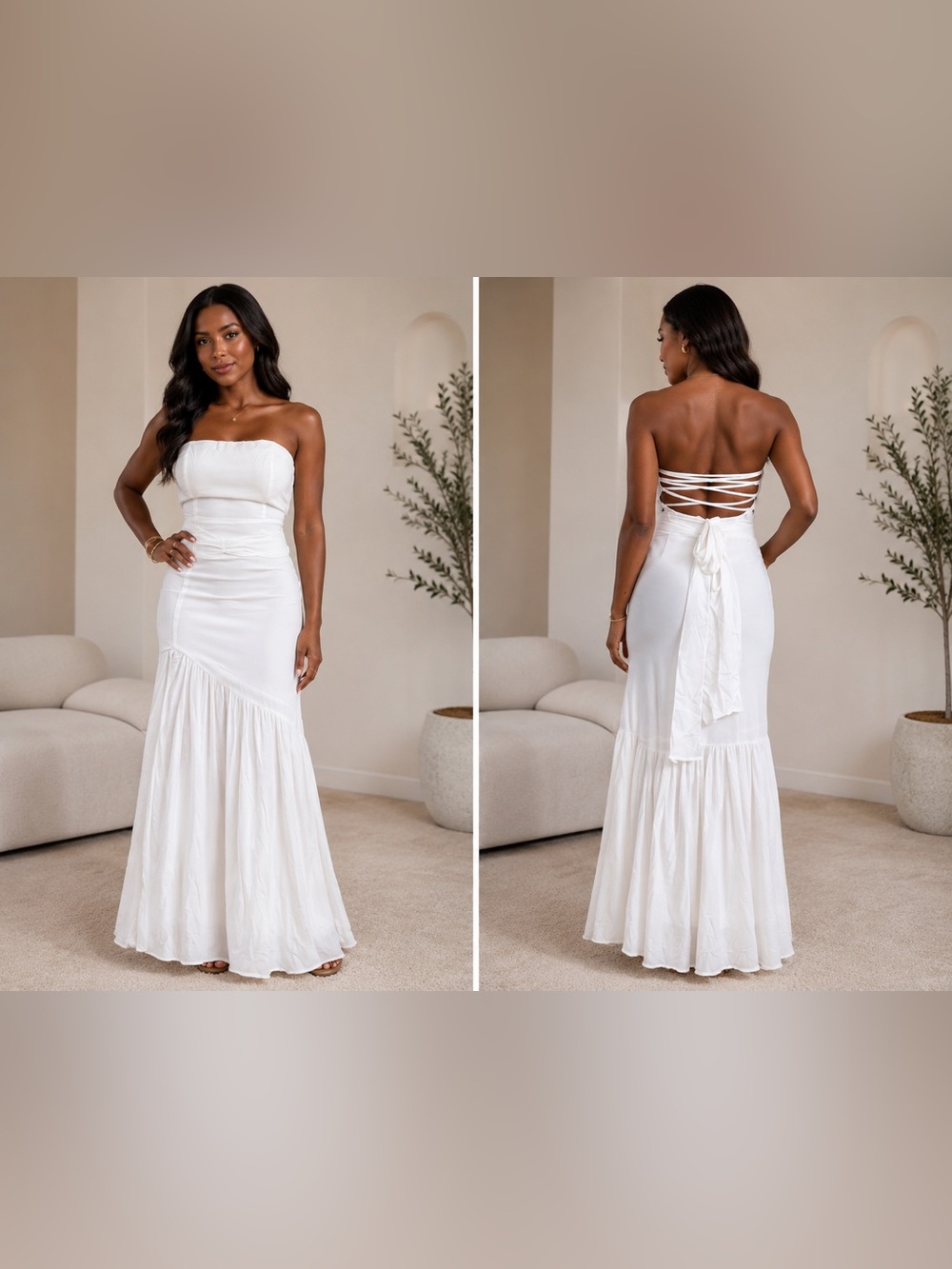 Lulu's Strapless White Maxi Dress with Flared Hem